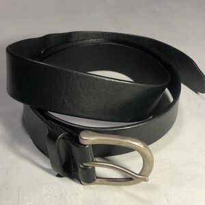Men's Black Genuine Leather Belt With Brushed Chrome Rounded Buckle, Size 2X